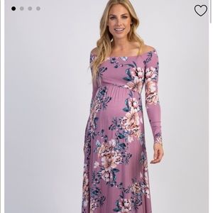 Mauve off the shoulder maternity maxi dress